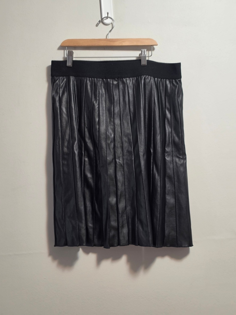 Alfani Black Pleated Faux Leather Midi Skirt